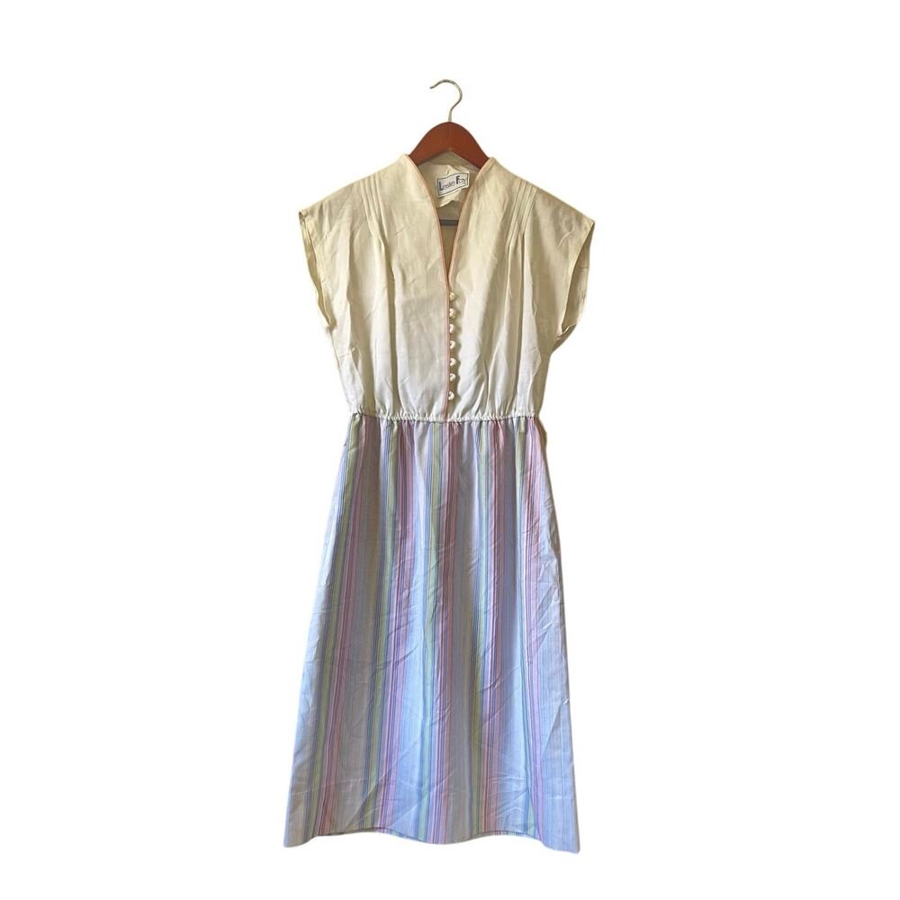 Vintage 60s midi rainbow stripe dress with top button down size xs